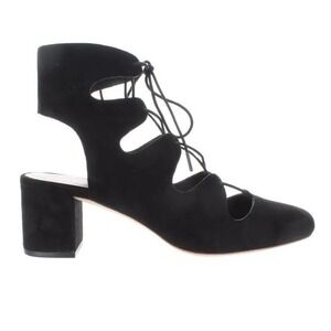 Loeffler Randall Black Lexi Suede Cage Lace Up Block Heels - 8.5